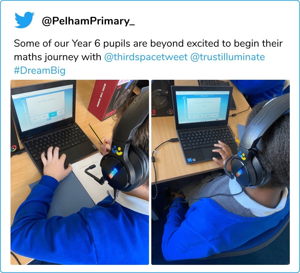 Primary school pupils using headsets in online tutoring with Third Space Learning