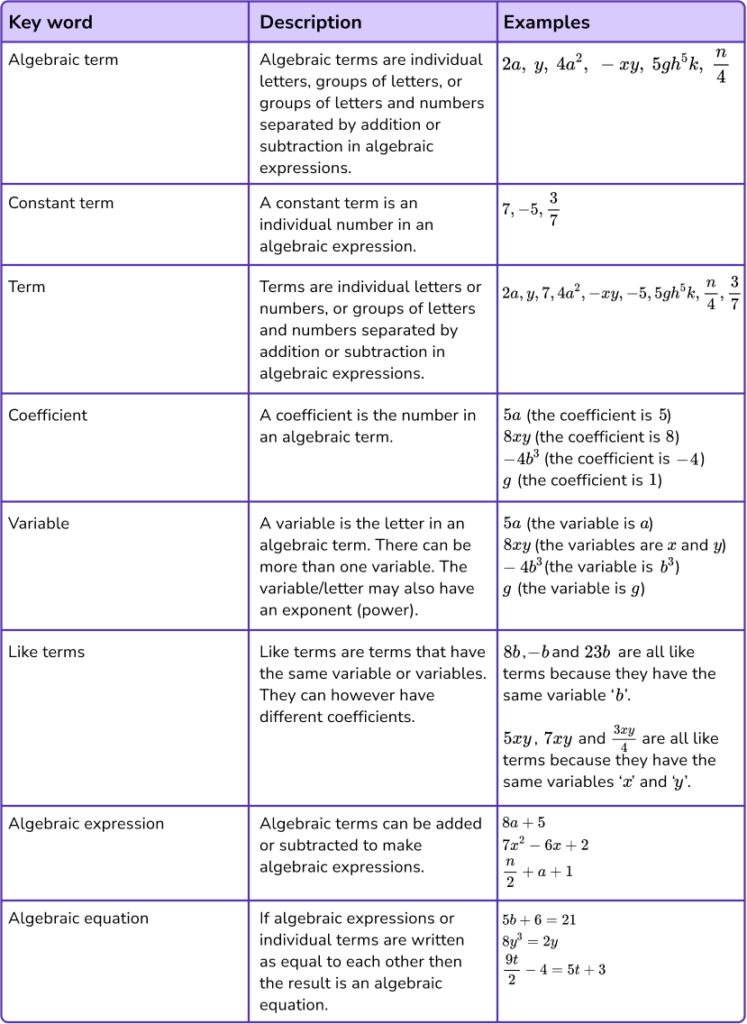 Algebraic Terms Gcse Maths Steps Examples And Worksheet 1716