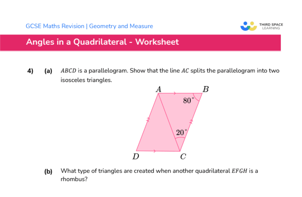 Third Space Learning GCSE Worksheet on geometry and measure