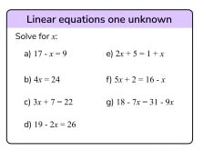 Section of a linear equations GCSE maths revision mat 