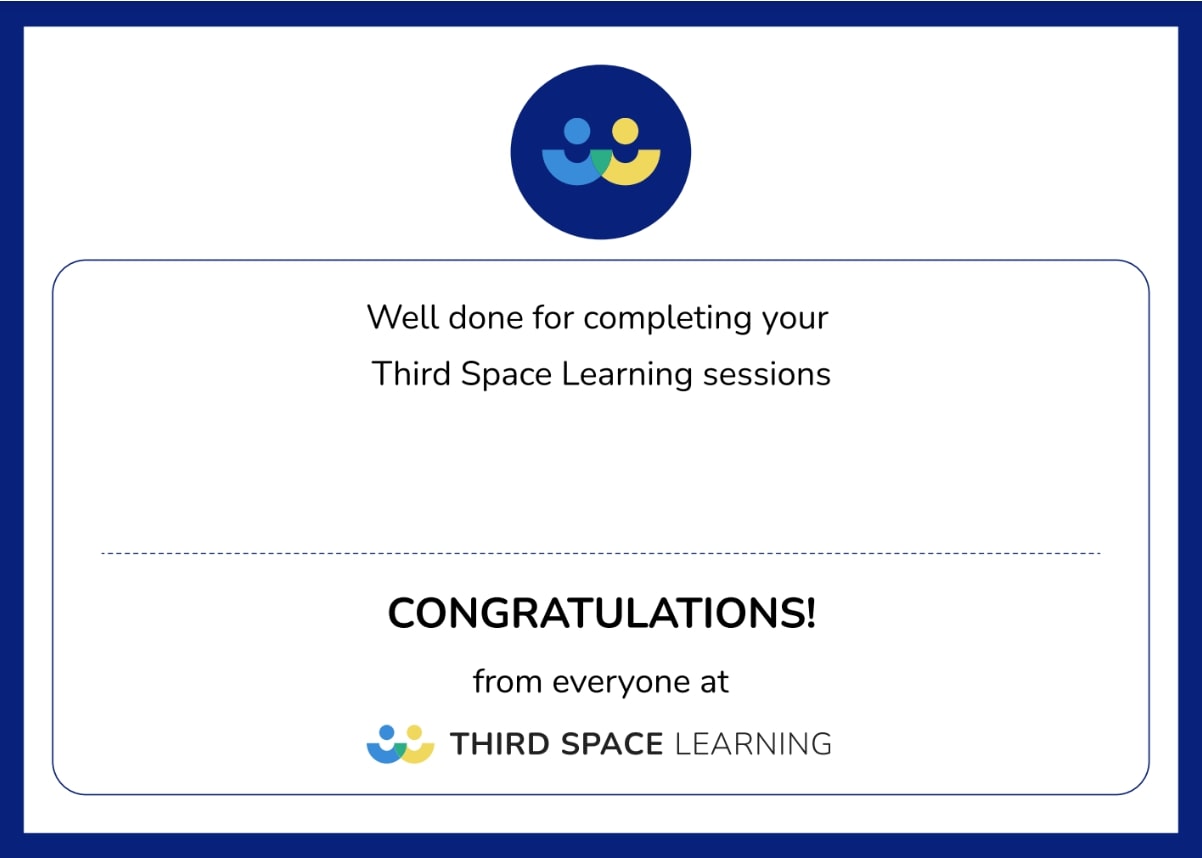 Attendance certificate for students who complete their tutoring with Third Space Learning