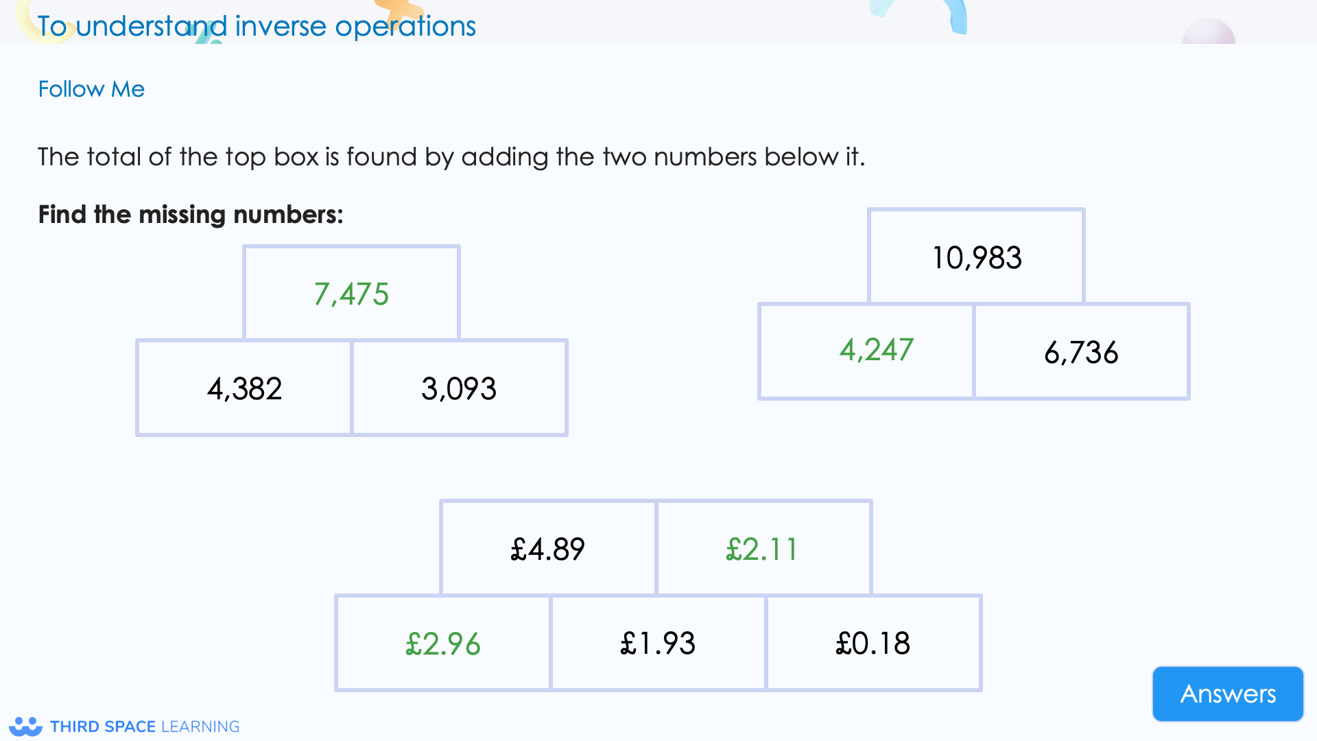 missing number addition and subtraction slide