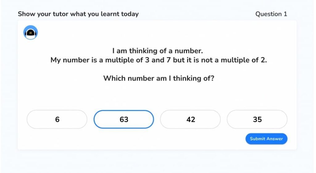 Post-session questions on Third Space Learning's one to one online maths tutoring programme