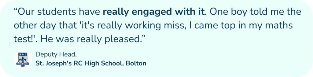 Quote from Deputy Head, Bolton on success of Third Space Learning's one to one tutoring