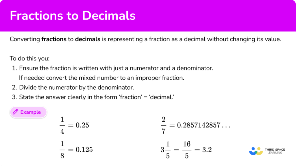 Fraction To Decimal - Math Steps, Examples & Questions