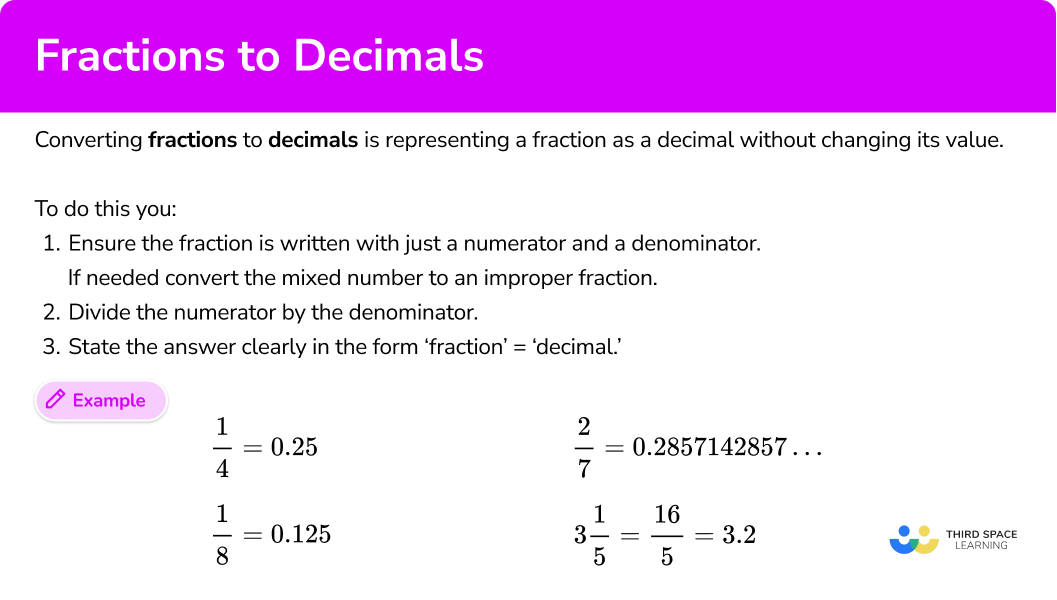 What is converting fractions to decimals?