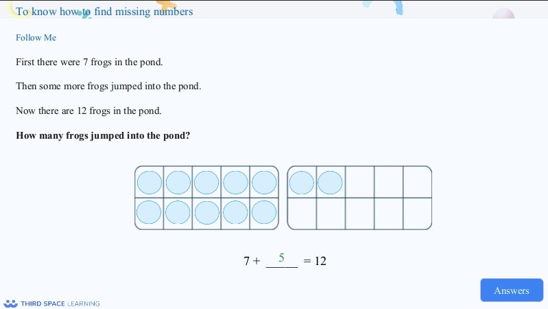 10s frame to 20 addition word problem