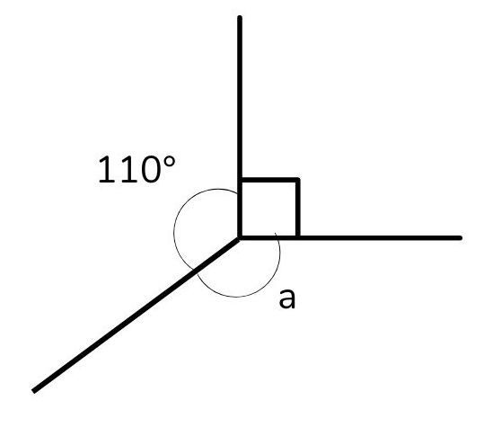 angle showing 110 degrees and a right angle 