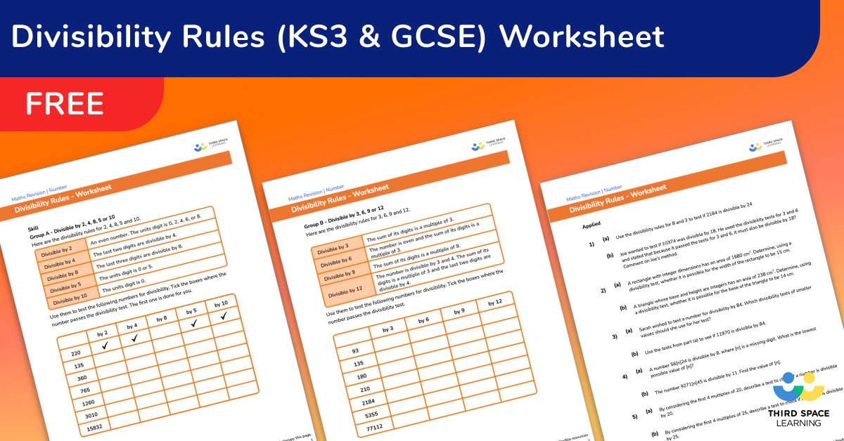 Free Divisibility Rules Worksheet Ks3 And Gcse 6847