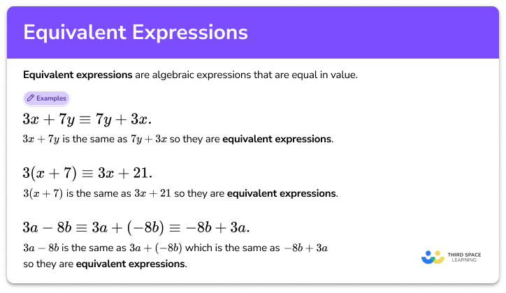 Equivalent Expressions Steps Examples Questions