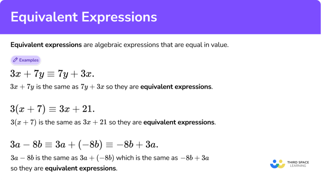 Equivalent Expressions Steps Examples Questions