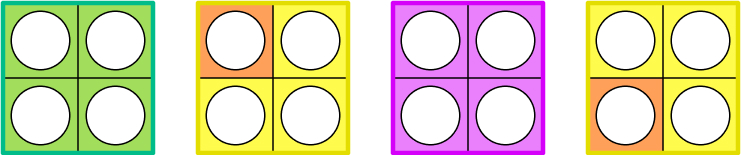 4 square shapes with more than one colors