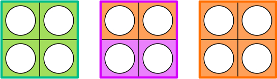 3 squares shapes with more than 3 colors 
