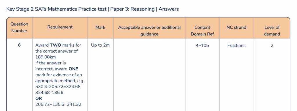 SATs sample paper 3 reasoning: answer from Set 1.