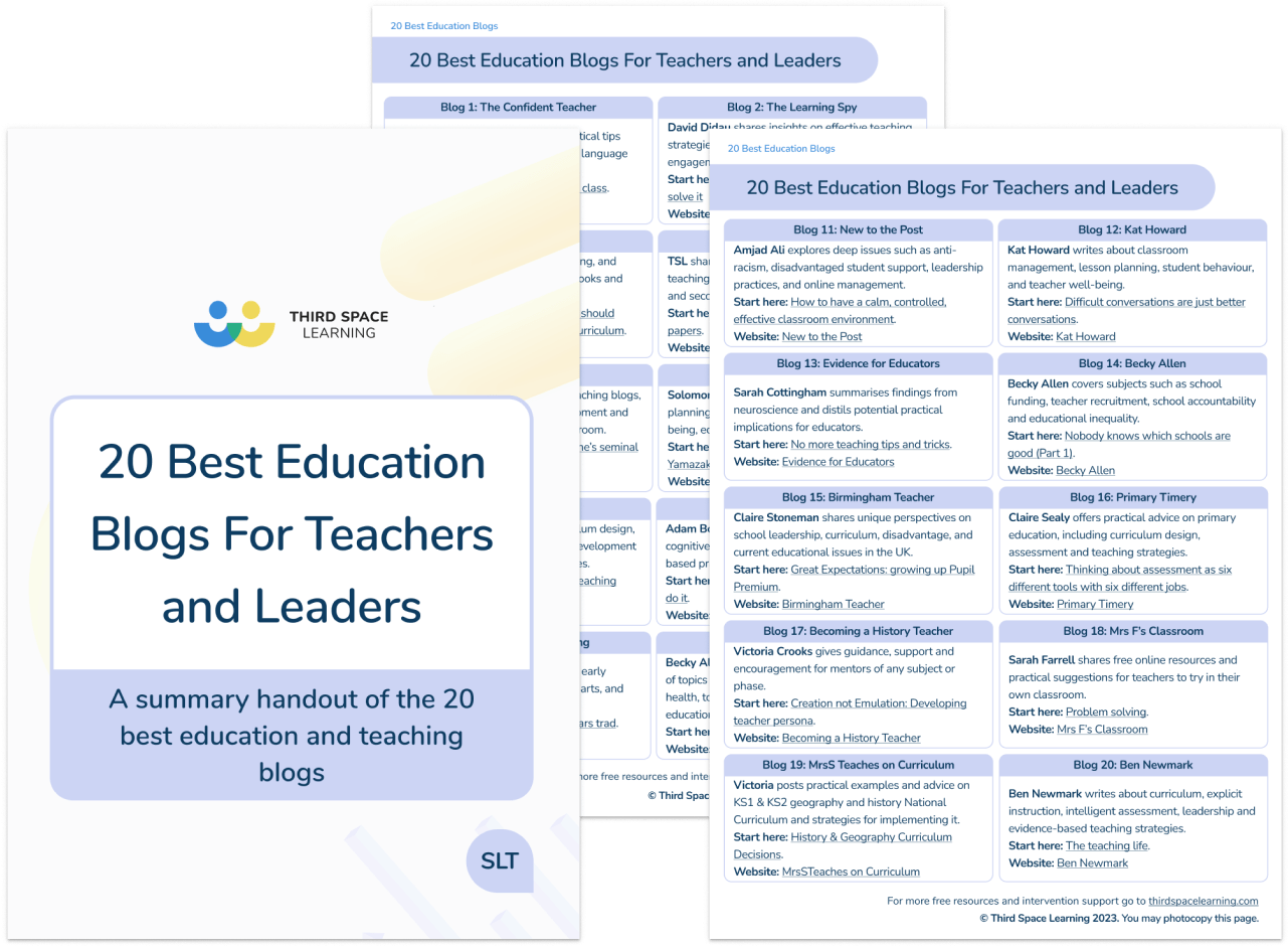 Downloadable Summary of The Top 20 Best Education and Teaching Blogs