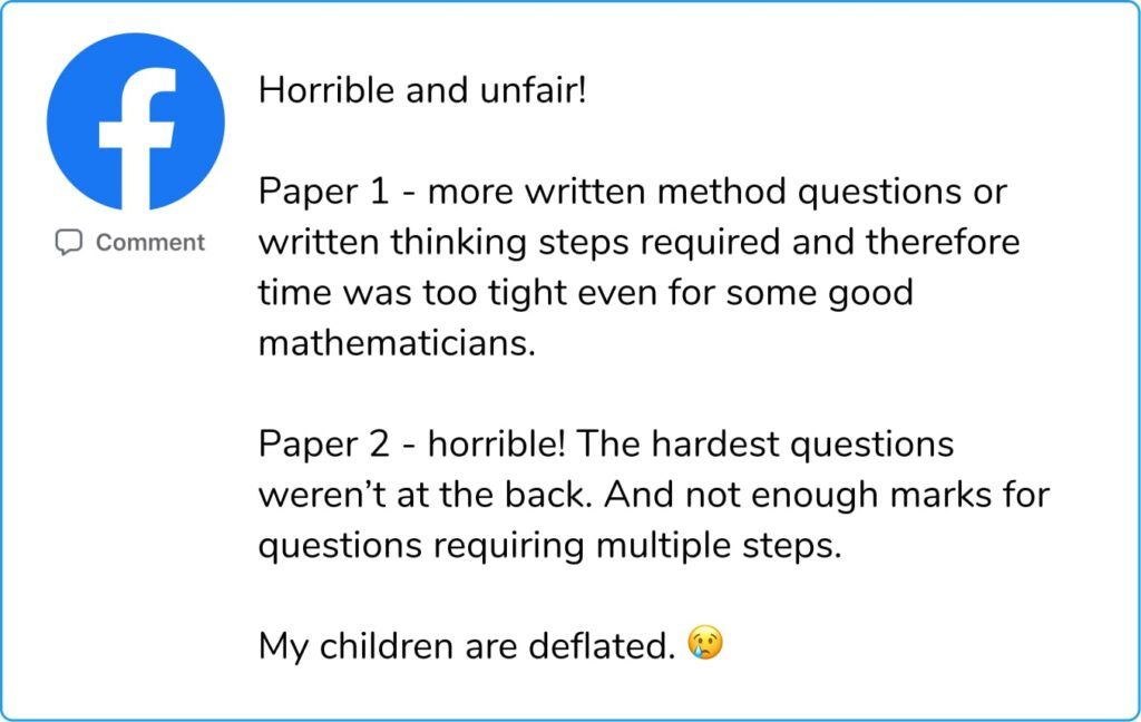 Facebook comment on SATs papers 2023