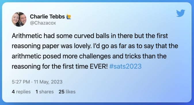 Twitter post from @Chazacox on Maths SATs 2023