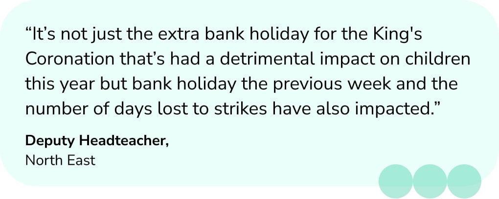 Quote from Deputy Headteacher on impact of bank holidays and strikes on SATs 2023