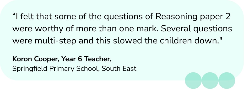 Quote from Year 6 Teacher on Maths SATs 2023