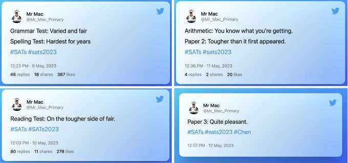 Twitter posts from @Mr_Mac_Primary on SATs 2023