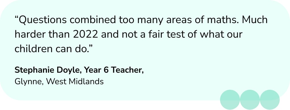 Quote from Year 6 Teacher on SATs 2023 compared with SATs 2022