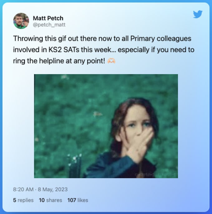Twitter post from @petch_matt on SATs 2023