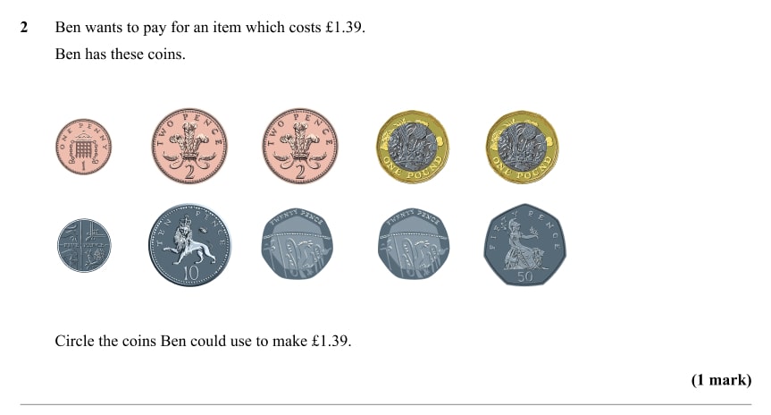 Year 7 maths test different types of coins