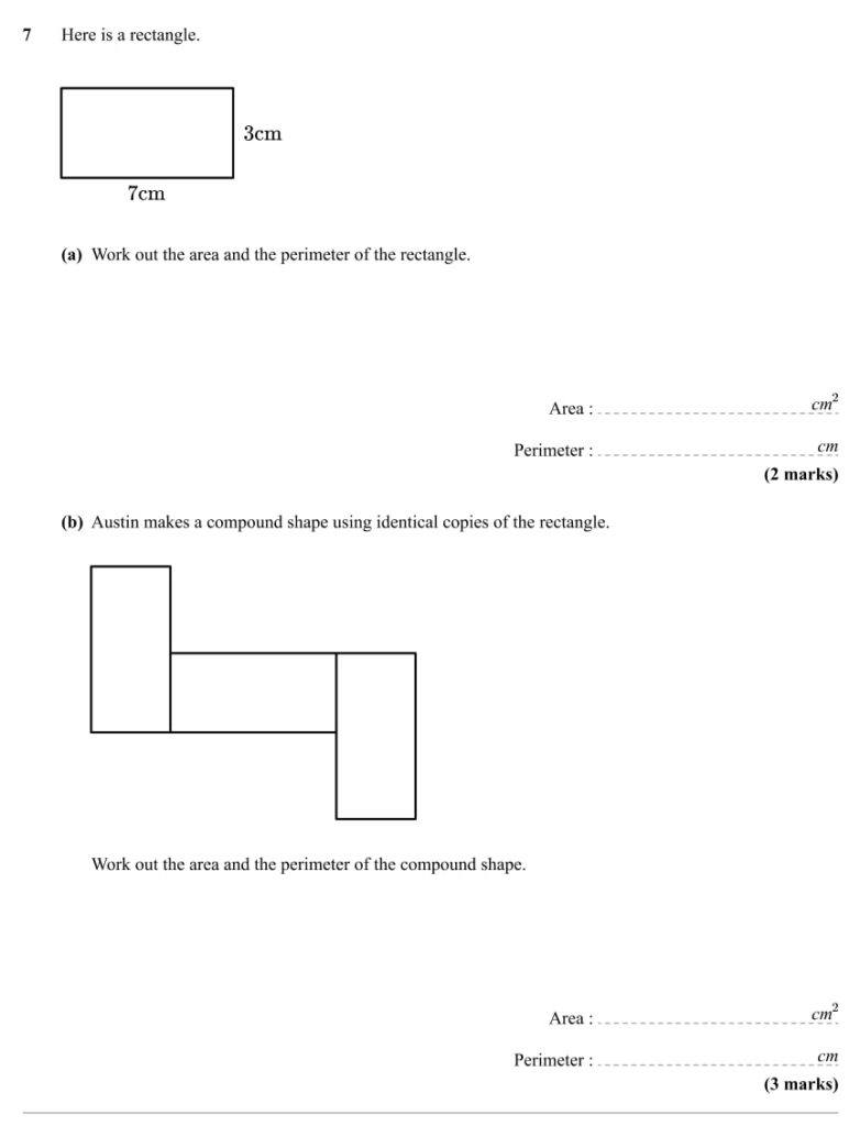 Year 7 maths test in area of a rectangle 