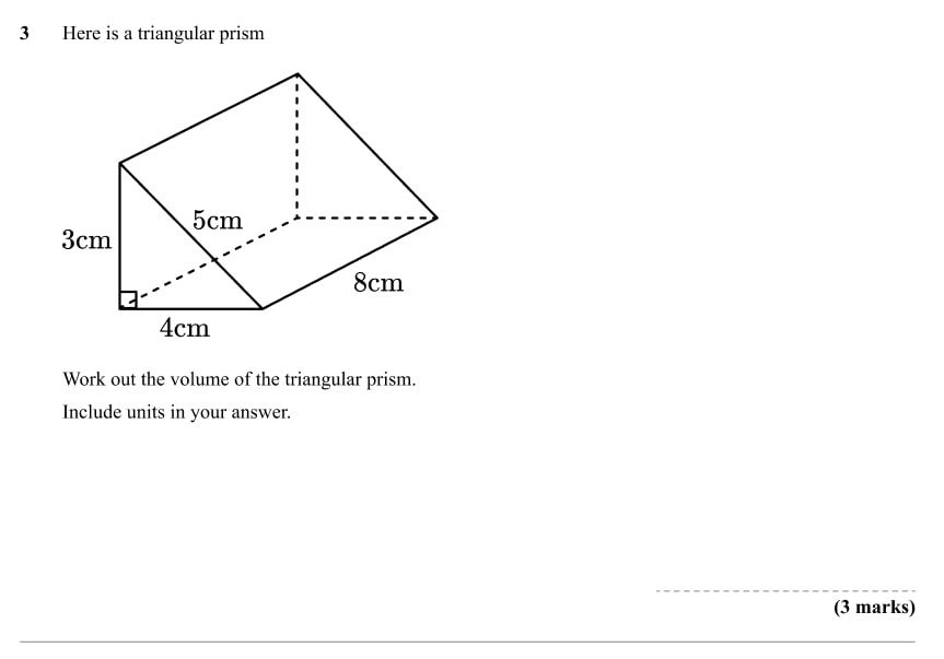 year 9 maths test triangular prism