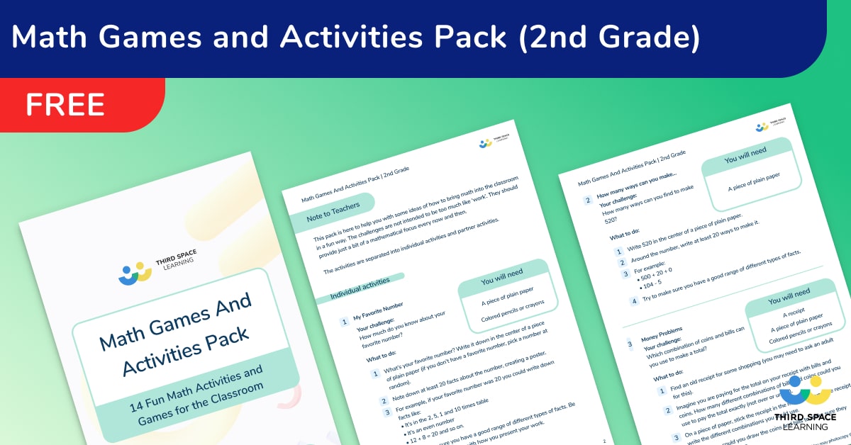 14 Fun Math Games and Activities Pack for 2nd Grade