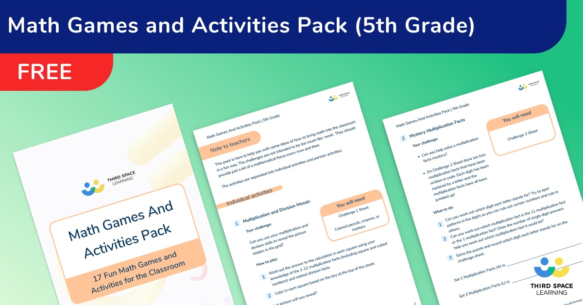 17 Fun Math Games and Activities Pack for 5th Grade