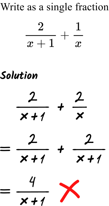 Adding and Subtracting Algebraic Fractions GCSE question 2