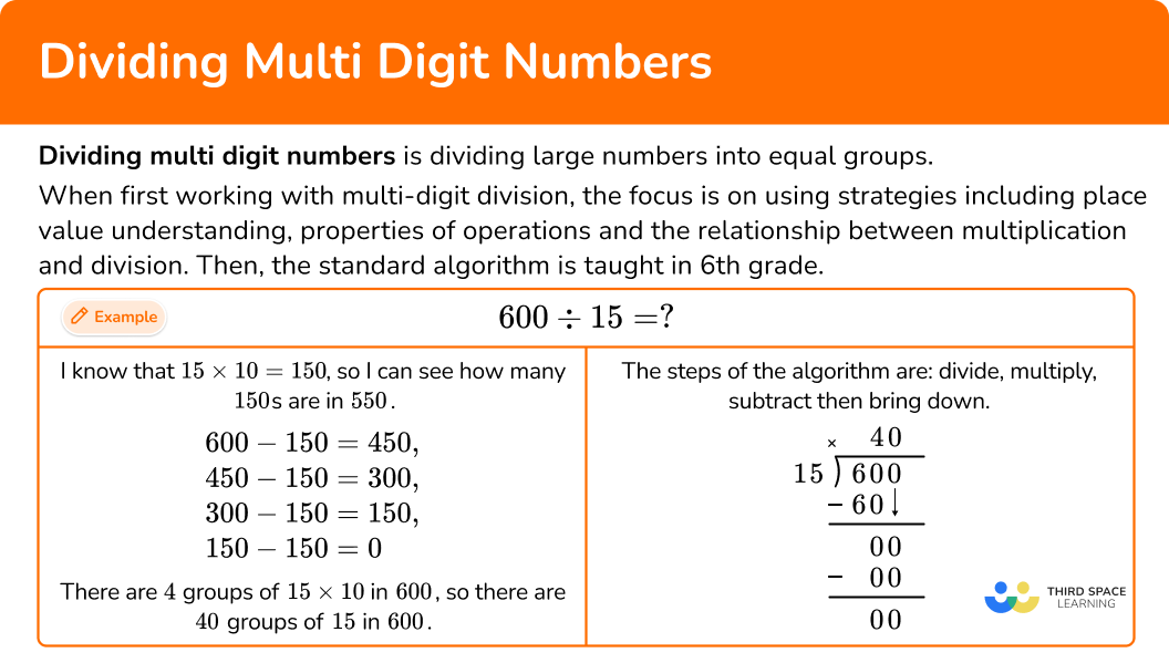 What is dividing multi digit numbers?