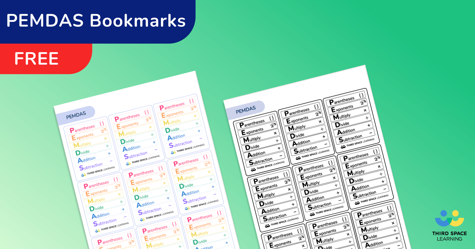 [FREE] PEMDAS Bookmarks