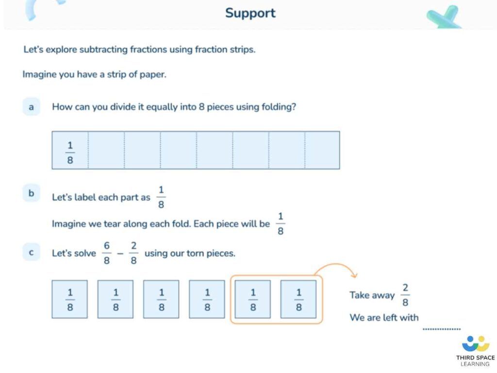 A Third Space Learning online lesson on subtracting fractions.