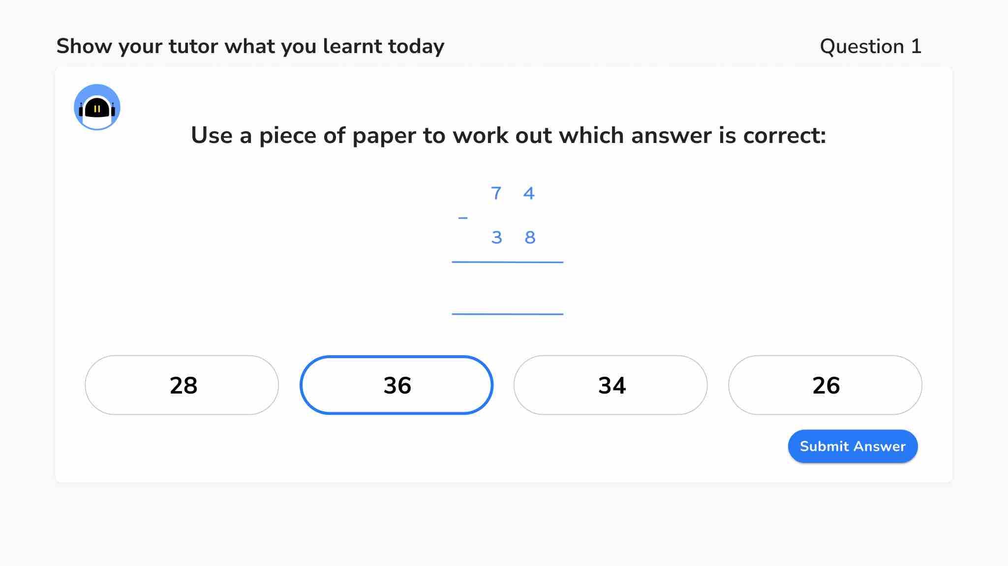 A Third Space Learning post-session question to check students' overall understanding of the topic.