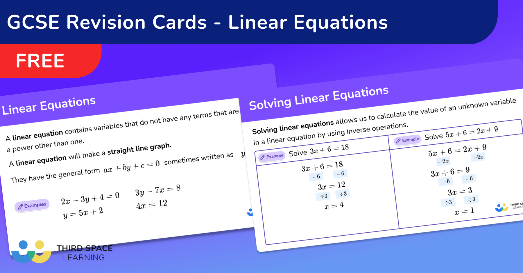 [FREE] GCSE Revision Cards: Linear Equations