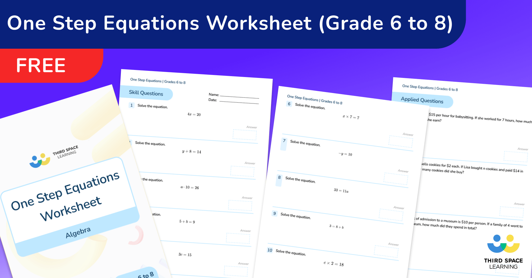 [FREE] One Step Equations Worksheet