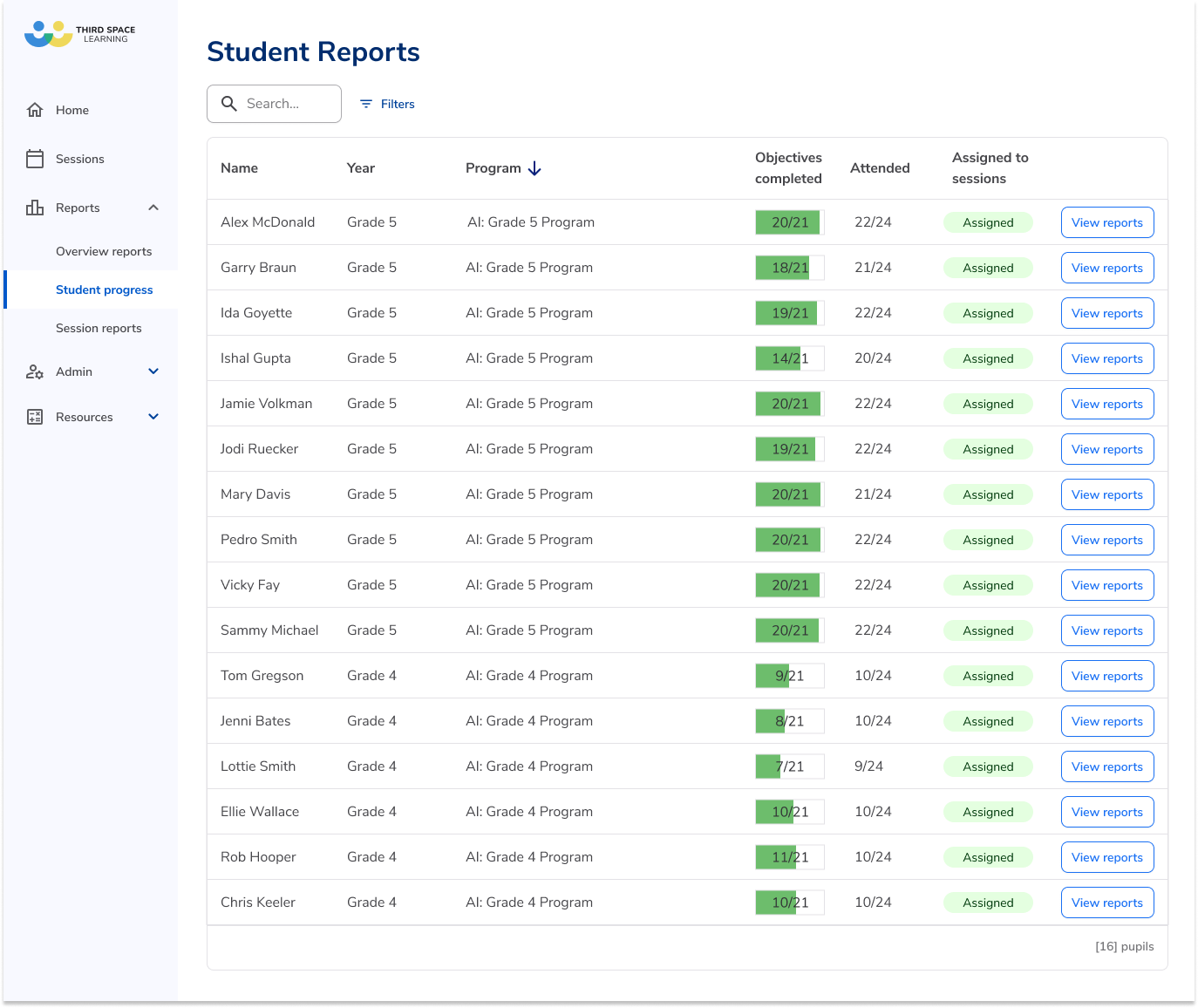 Third Space Learning student progress reports