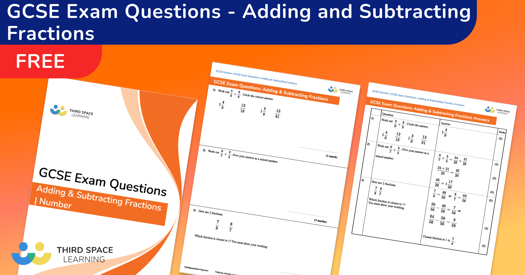 Adding And Subtracting Fractions Exam Questions - GCSE Maths [FREE]