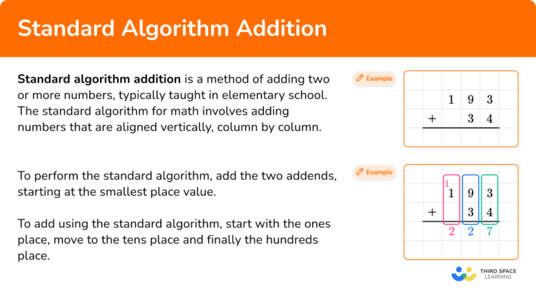 Standard Algorithm Addition - Math Steps, Examples & Questions