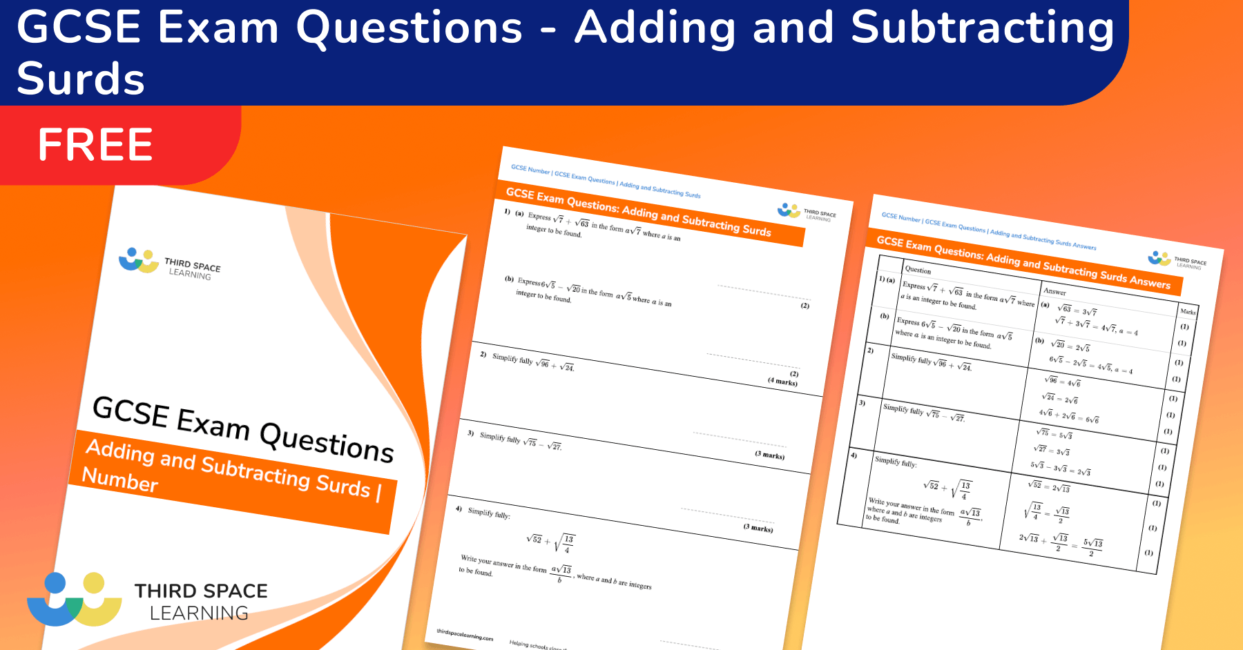 Adding And Subtracting Surds Exam Questions - GCSE Maths [FREE]