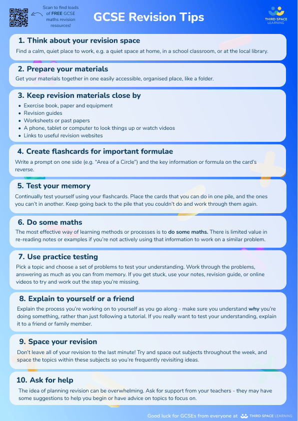 How to revise for maths revision tips poster 
