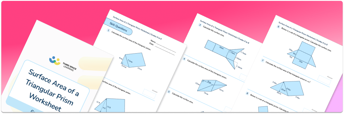 Surface Area of a Triangular Prism Worksheet