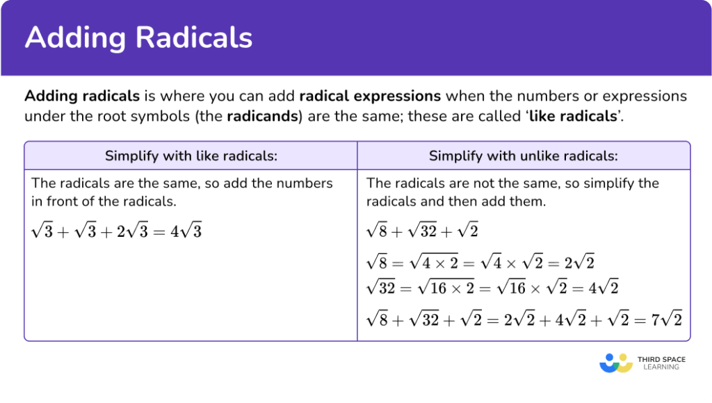 Adding Radicals - Math Steps, Examples & Questions