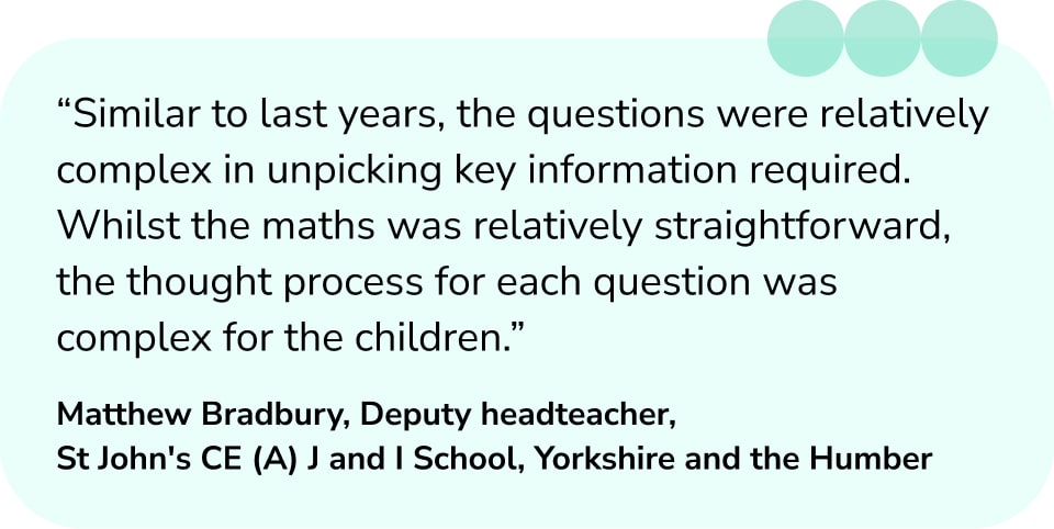 SATs 2024 quote comparing to 2023 Children had to unpick the wording on the Reasoning 1 Paper