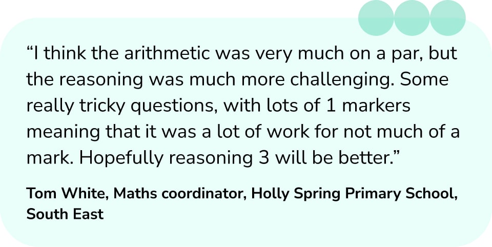 SATS 2024 quote compared to 2023 - arithmetic was on par but reasoning was more difficult. 