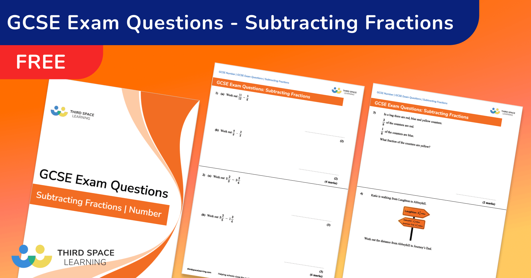 Subtracting Fractions Exam Questions - GCSE Maths [FREE]