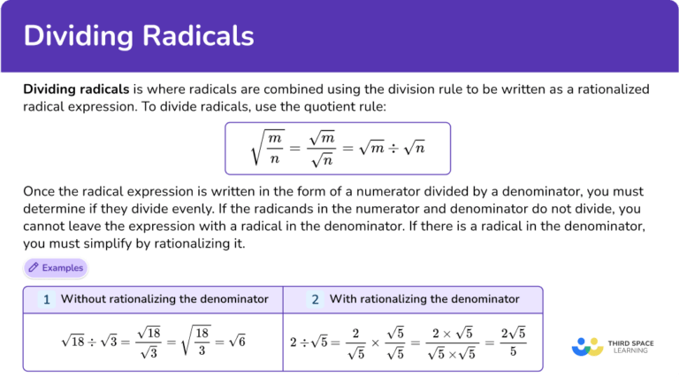 Dividing Radicals - Math Steps, Examples & Questions