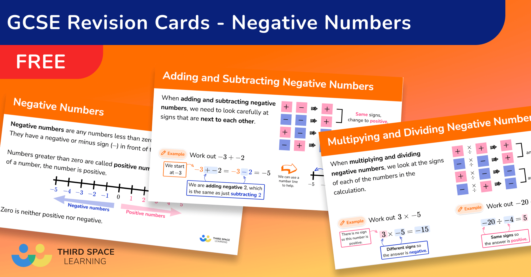 Gcse revision cards negative numbers free 